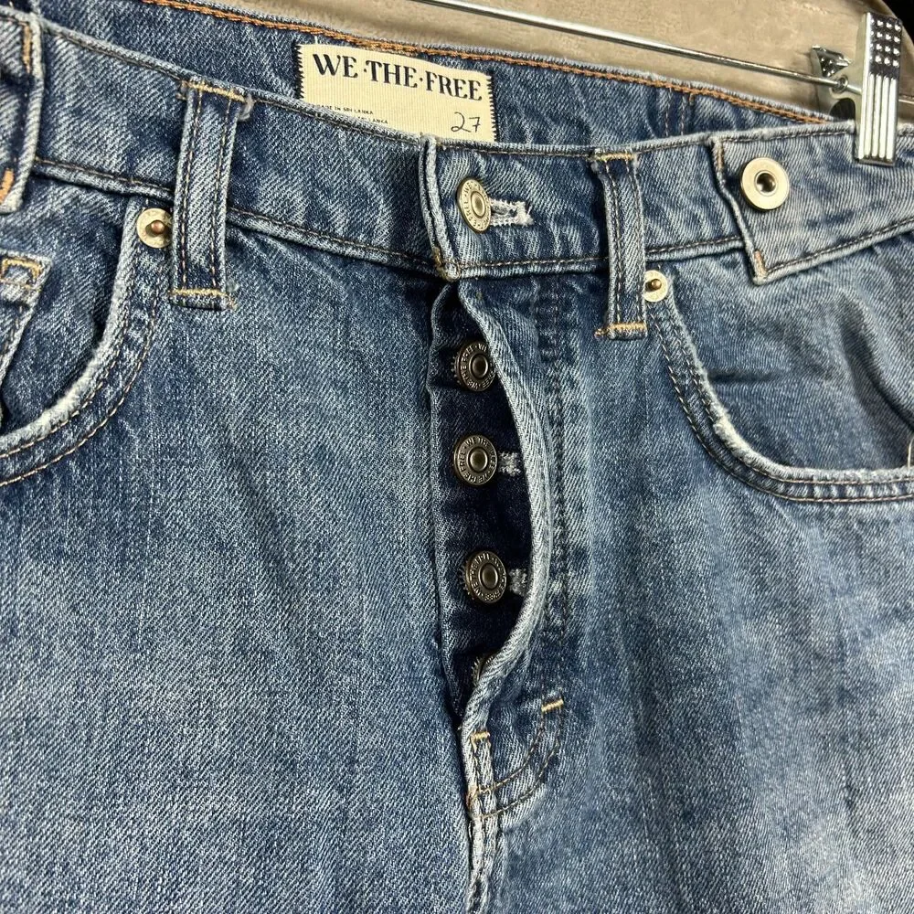 We The Free Slim Shade Selvedge Jeans Straight Leg Button Fly Sz 27 Blue